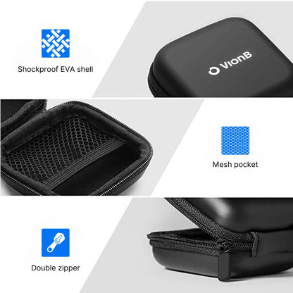 Black VionB shockproof EVA shell case showcasing its interior mesh pocket and durable double zipper
