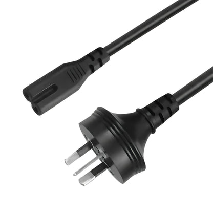 Digital photography: A black power cable featuring an Australian Type I three-pin plug and a C7 figure 8 connector